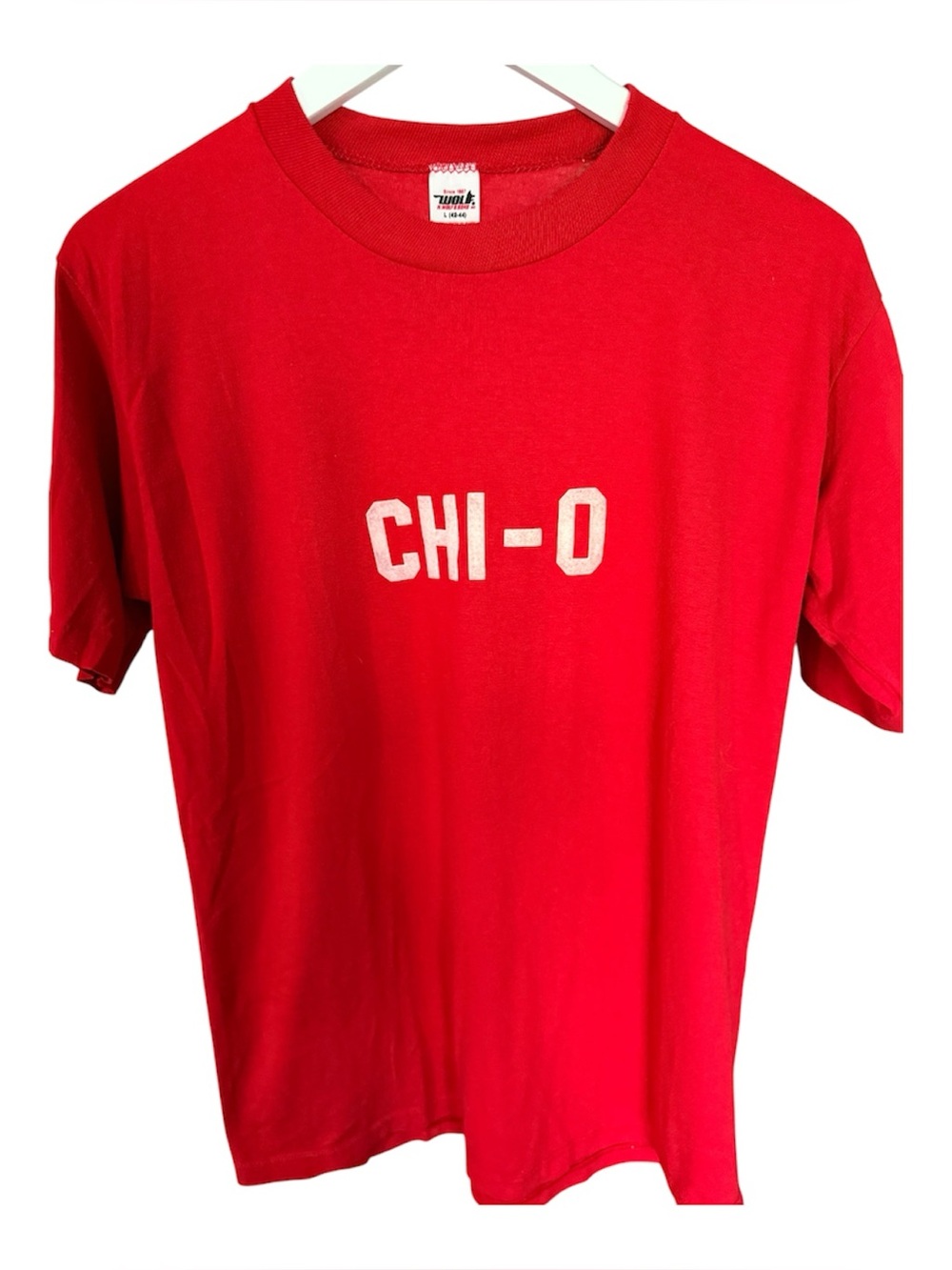 Vintage H. Wolf & Sons Inc., based out of Cinn. Ohio CHI-O Red Graphic Tee Sz. L